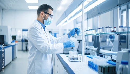 Scientist in Lab Working with Pipette with Laboratory Research Concept.