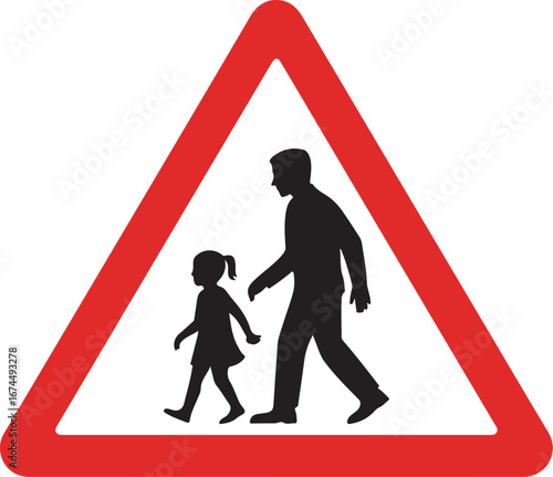 Children Crossing Sign Red Triangle Warning Symbol