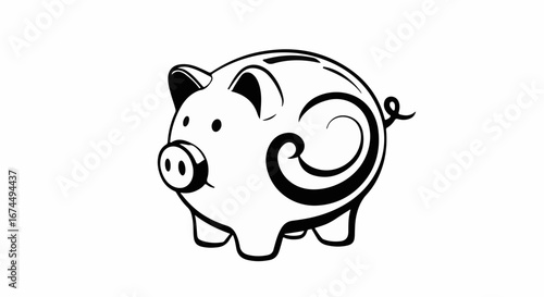 Cute piggy bank illustration for savings, finance, investment and money concepts, a simple, modern design with a touch of whimsy and financial appeal