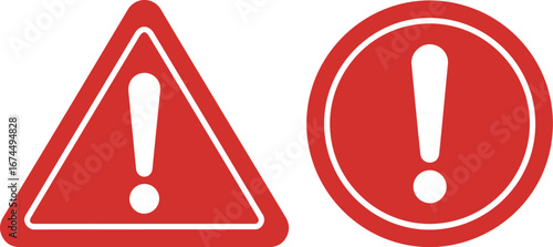 Red Exclamation Mark Warning Icons Triangle and Circle