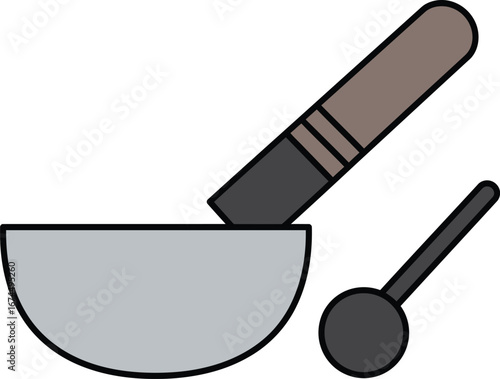 Mortar and Pestle with Spoon Vector, an illustration for traditional medicine, herbal remedies, culinary arts, spices, pharmaceutical compounding, and natural healthcare concepts.