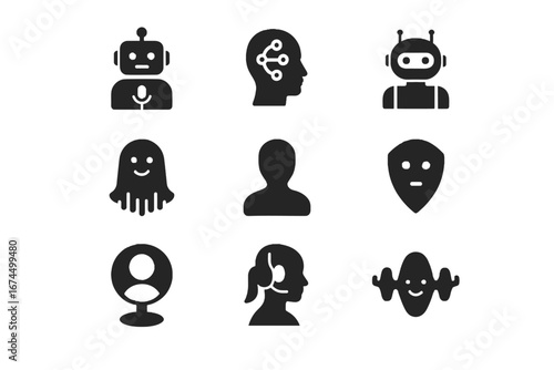 Face neutral vector voice icons icon mic smiling bot character symbol assistant