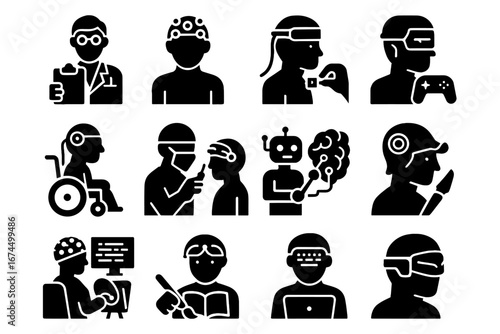 Gamer coder neural icon eeg interface installing assist implant vector user