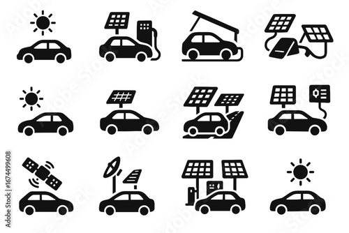 Charging sun icon rooftop roadside vector daytime solar highway hub public vehicle