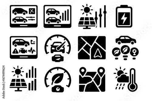 Icons solar efficiency selector consumption mode vector panel interface meter display vehicle
