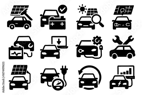 Panel reboot maintenance vector energy icon regulation icons wire test solar update
