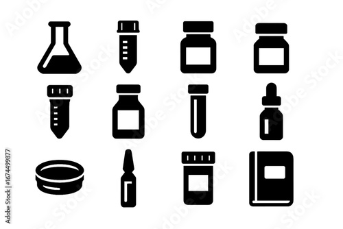 Lid petri bio lab conical dropper icon tube vector flask sample icons