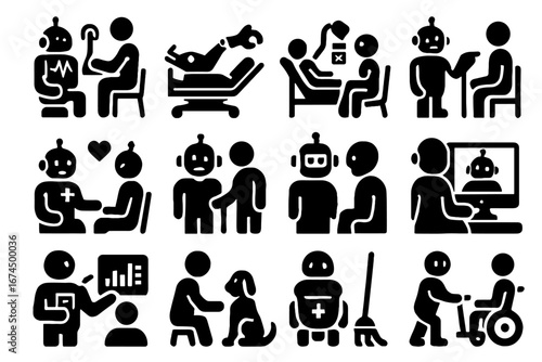 Wheelchair automated vector smile hygiene hand robot support robotic medic icon