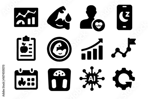 Exercise progress goal gym routine biometric smart weight chart vector icon nutrition
