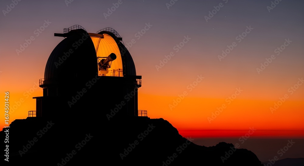 Obraz premium Stunning observatory dome silhouetted against vibrant sunset sky, inspiring wonder and discovery