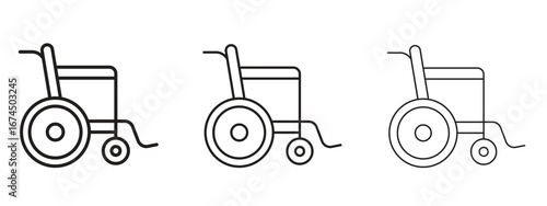 Wheelchair icon in linear versions. Editable line
