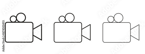 Video camera icon in linear versions. Editable line
