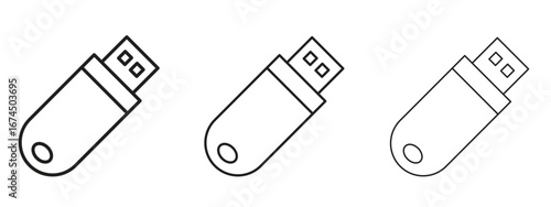 USB pendrive icon in linear versions. Editable line