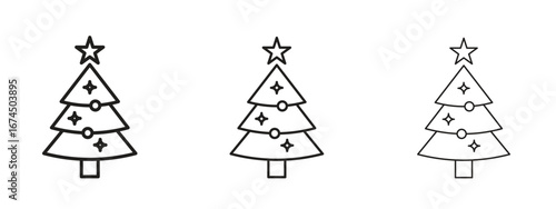 Tree christmas icon in linear versions. Editable line