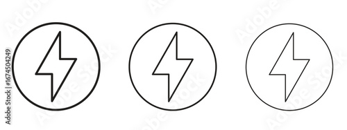Thunder bolt icon in linear versions. Editable line