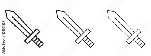 Sword icon in linear versions. Editable line