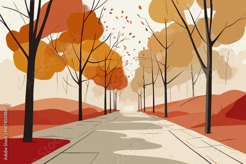 minimalist landscape of an autumn park