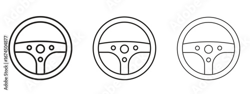 Steering wheel icon in linear versions. Editable line