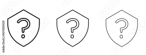 Shield interrogation icon in linear versions. Editable line