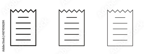 Receipt icon in linear versions. Editable line