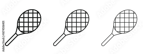 Racquet icon in linear versions. Editable line