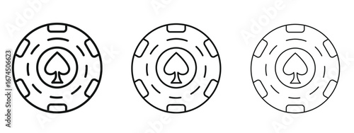 Poker chip icon in linear versions. Editable line