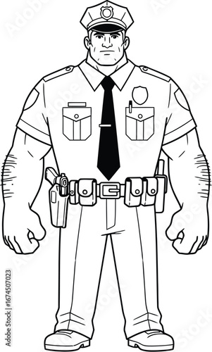 Cartoon style drawing of a police officer standing at attention in uniform