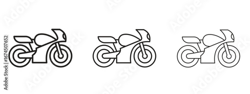 Motorcycle icon in linear versions. Editable line