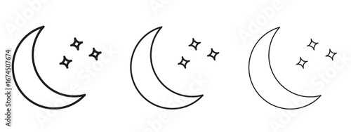 Moon stars icon in linear versions. Editable line