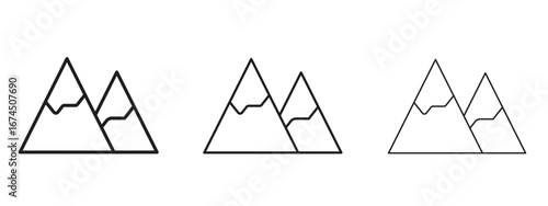 Mountains icon in linear versions. Editable line