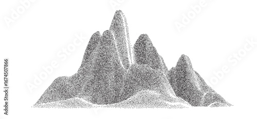 Single mountain stipple texture landscape. Abstract hill, volcano, halftone grain effect. Dotted gradation mountain peak dotwork style. Vector graphic vintage illustration
