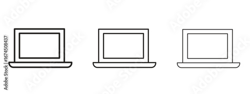 Laptop icon in linear versions. Editable line