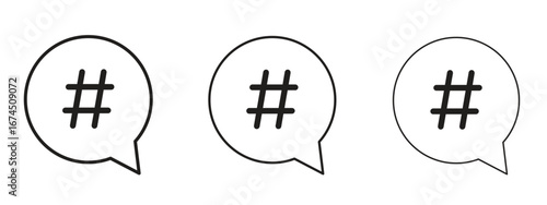 Hashtag icon in linear versions. Editable line
