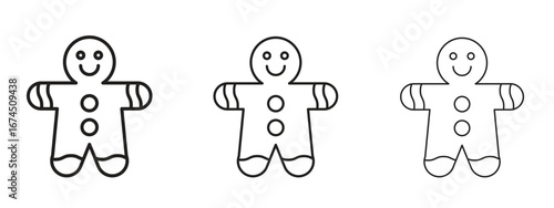 Gingerbread man icon in linear versions. Editable line