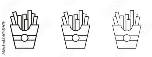 French-fries icon in linear versions. Editable line