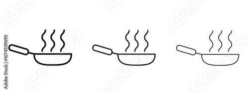 Frying pan icon in linear versions. Editable line