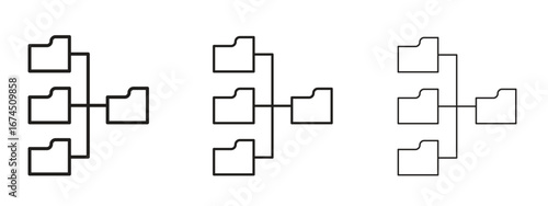 Folder tree icon in linear versions. Editable line