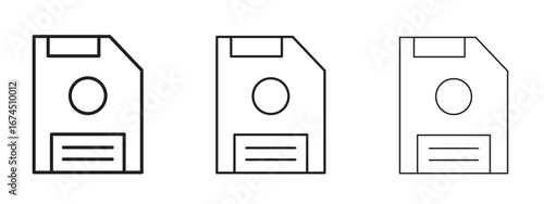 Floppy disk icon in linear versions. Editable line