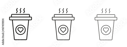 Coffee icon in linear versions. Editable line