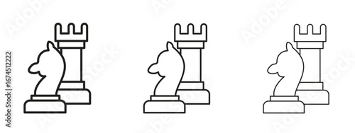 Chess icon in linear versions. Editable line