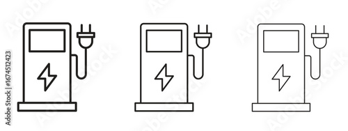 Charging station icon in linear versions. Editable line