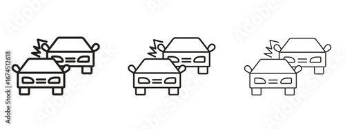 Car crash icon in linear versions. Editable line