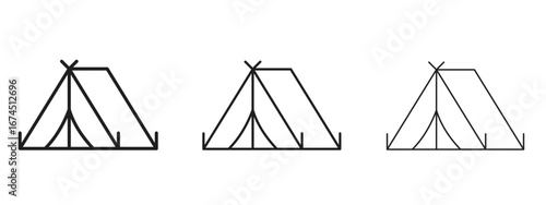 Camping icon in linear versions. Editable line