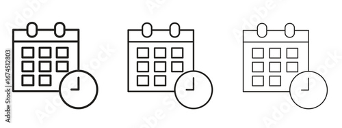Calendar clock icon in linear versions. Editable line