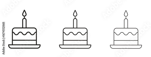 Cake birthday icon in linear versions. Editable line