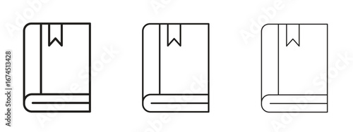 Book bookmark icon in linear versions. Editable line
