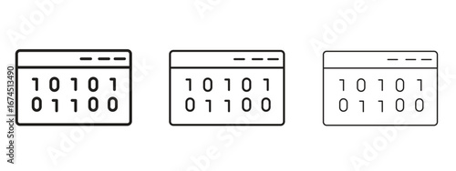 Binary code icon in linear versions. Editable line