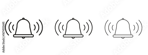Bell ring icon in linear versions. Editable line