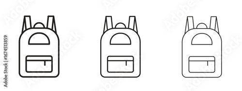 Backpack icon in linear versions. Editable line