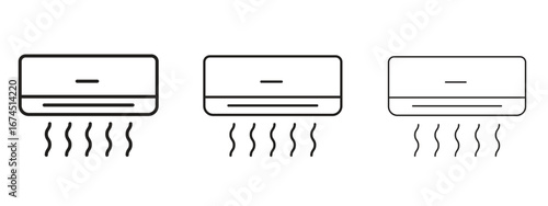 Air conditioner icon in linear versions. Editable line